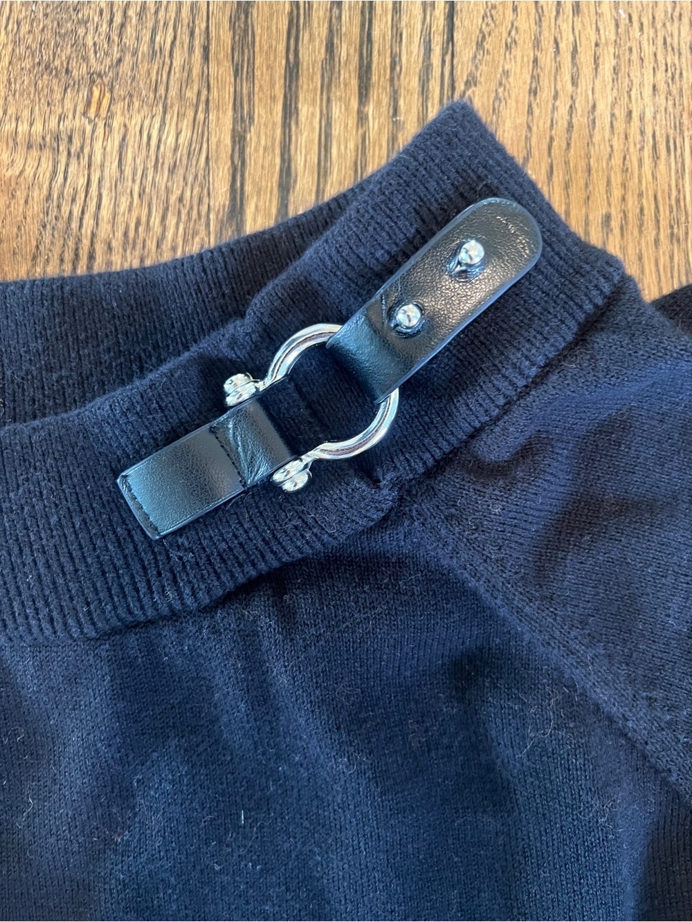 Lauren Ralph Lauren Black Crewneck Sweater with Shoulder Buckle - Picture 2 of 7